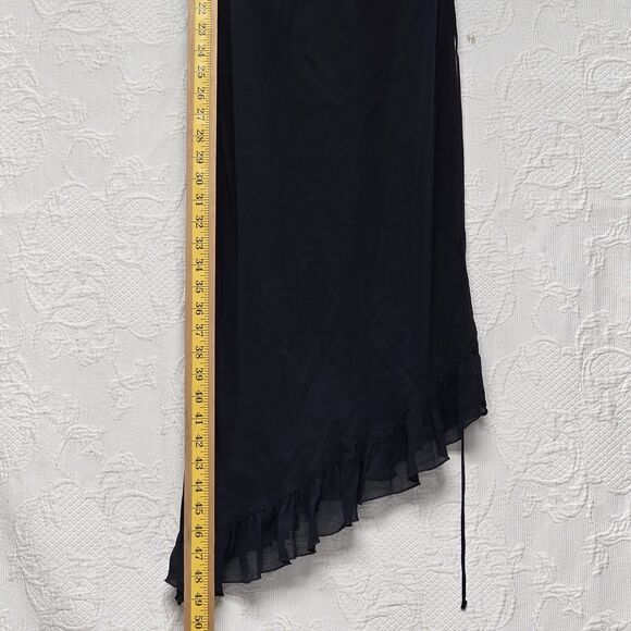 Sexy Sheer Little Black Dress Emily D Small Low Cowl Asymmetric Ruffle Skirt Tie - Picture 14 of 15